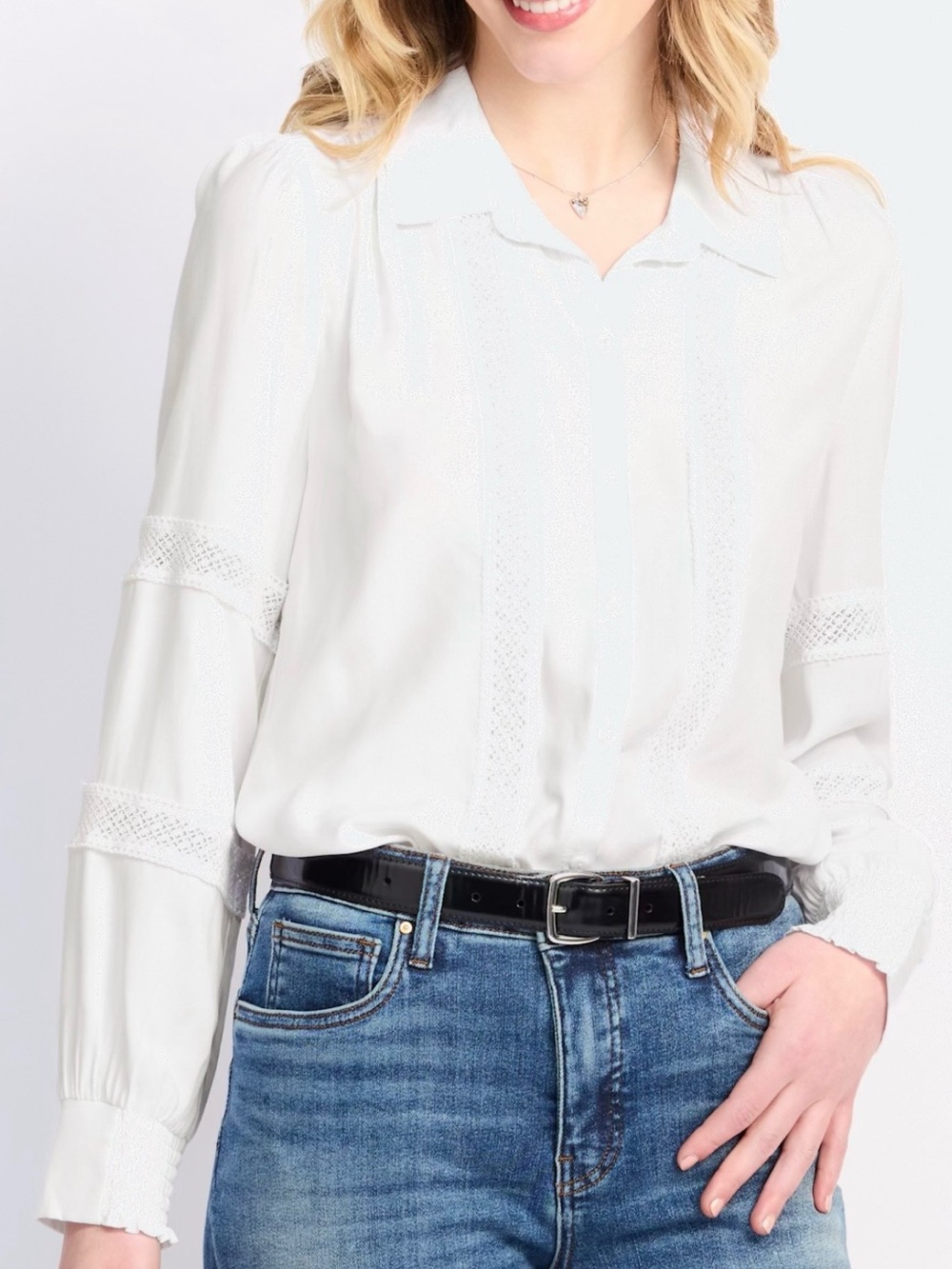 NWOT Daniel Rainn Loren Button Down Blouse Feminine White Medium